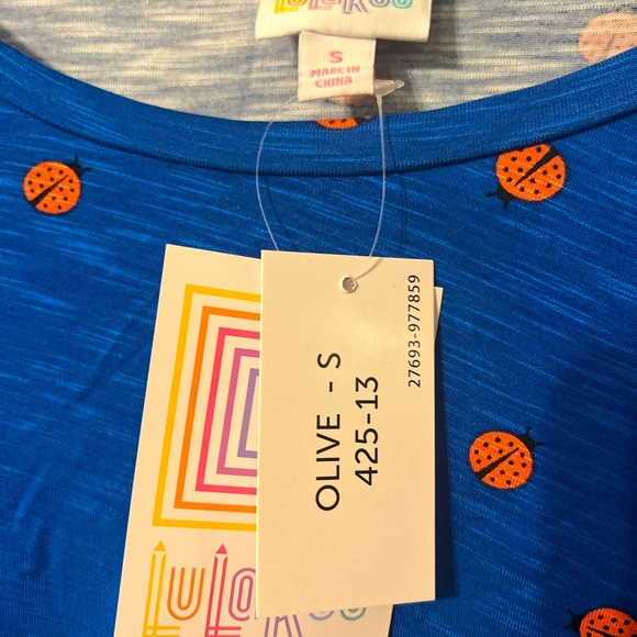 Lularoe Olive top. Blue background with ladybugs, scooped neck - Picture 2 of 5